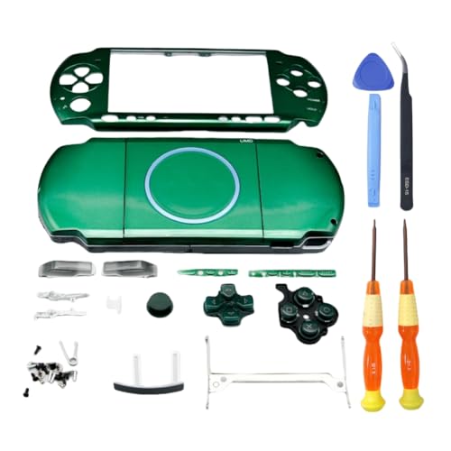 Hzxkqmil Ersatzgehäuse-Kit Vollschale für Sony PSP 3000 PSP3000 Konsole, DIY Hülle Abdeckplatten Faceplate Zubehör + Buttons Schrauben Set (Grün) von Hzxkqmil
