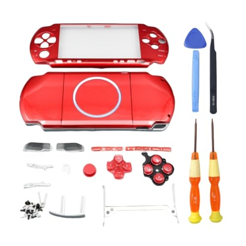 Hzxkqmil Ersatzgehäuse-Kit Vollschale für Sony PSP 3000 PSP3000 Konsole, DIY Hülle Abdeckplatten Faceplate Zubehör + Buttons Schrauben Set (Rot) von Hzxkqmil