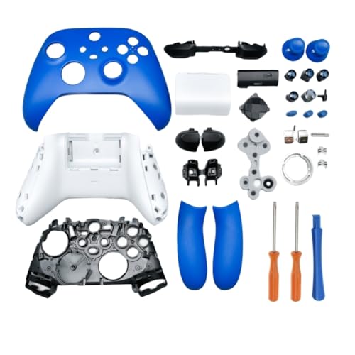 Hzxkqmil Kompletter Gehäuse-Bausatz Ersatz-Schale für Xbox Serie X/S Controller - Inklusive Faceplates Mittlerer Rahmen Seitenschienen ABXY-Tasten LB RB Stoßfänger Zubehör (Blau) von Hzxkqmil
