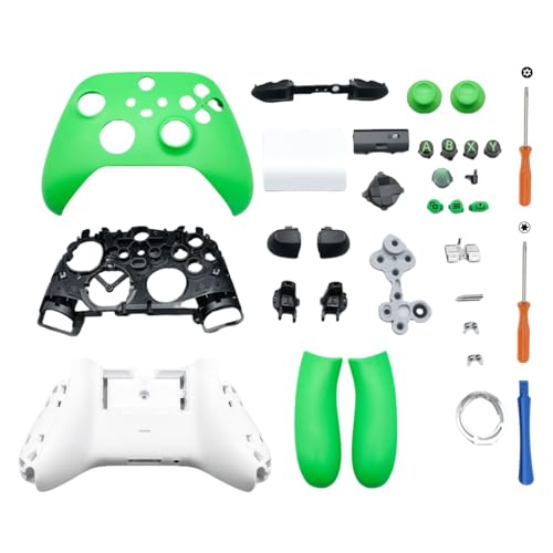 Hzxkqmil Kompletter Gehäuse-Bausatz Ersatz-Schale für Xbox Serie X/S Controller - Inklusive Faceplates Mittlerer Rahmen Seitenschienen ABXY-Tasten LB RB Stoßfänger Zubehör (Grün) von Hzxkqmil