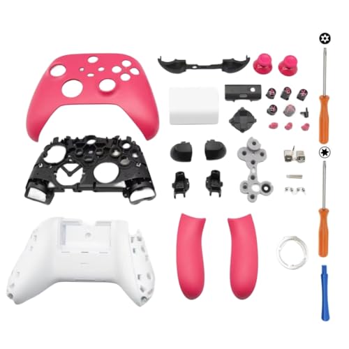 Hzxkqmil Kompletter Gehäuse-Bausatz Ersatz-Schale für Xbox Serie X/S Controller - Inklusive Faceplates Mittlerer Rahmen Seitenschienen ABXY-Tasten LB RB Stoßfänger Zubehör (Rosa) von Hzxkqmil