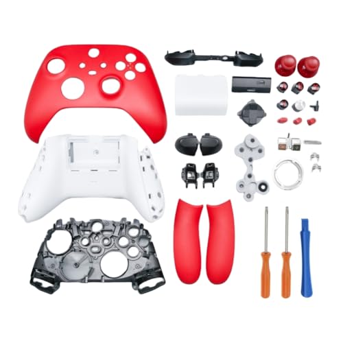 Hzxkqmil Kompletter Gehäuse-Bausatz Ersatz-Schale für Xbox Serie X/S Controller - Inklusive Faceplates Mittlerer Rahmen Seitenschienen ABXY-Tasten LB RB Stoßfänger Zubehör (Rot) von Hzxkqmil
