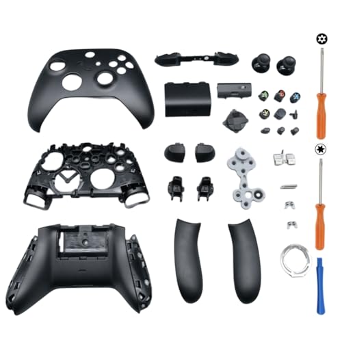Hzxkqmil Kompletter Gehäuse-Bausatz Ersatz-Schale für Xbox Serie X/S Controller - Inklusive Faceplates Mittlerer Rahmen Seitenschienen ABXY-Tasten LB RB Stoßfänger Zubehör (Schwarz) von Hzxkqmil