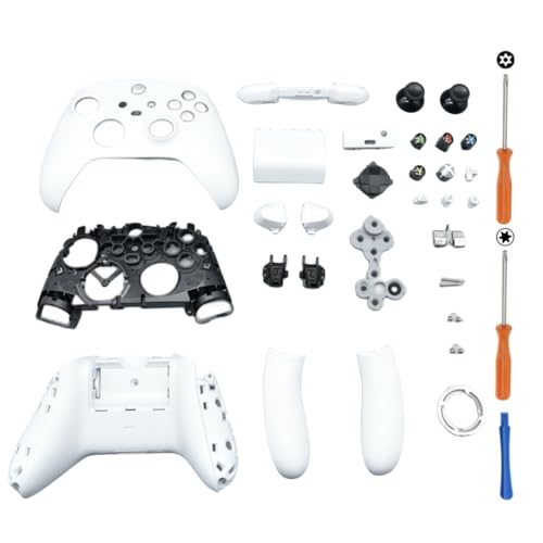 Hzxkqmil Kompletter Gehäuse-Bausatz Ersatz-Schale für Xbox Serie X/S Controller - Inklusive Faceplates Mittlerer Rahmen Seitenschienen ABXY-Tasten LB RB Stoßfänger Zubehör (Weiß) von Hzxkqmil