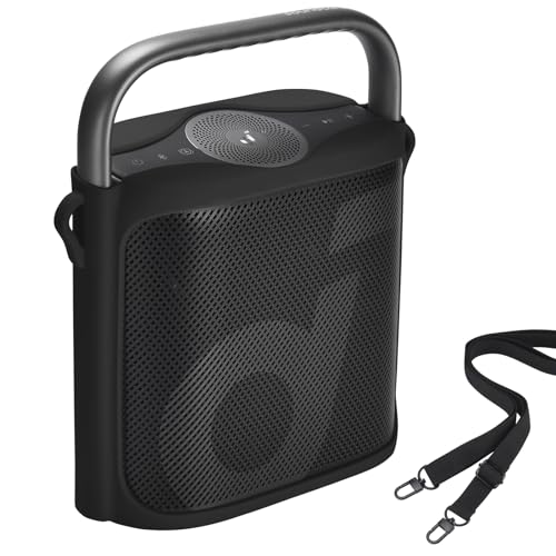 Hzycwgone Silikon Hülle für Soundcore Motion X500 Tragbarer Bluetooth Lautsprecher,für Anker Soundcore Motion X500 Tragbar Haut Umhängetasche Zubehör(Schwarz) von Hzycwgone
