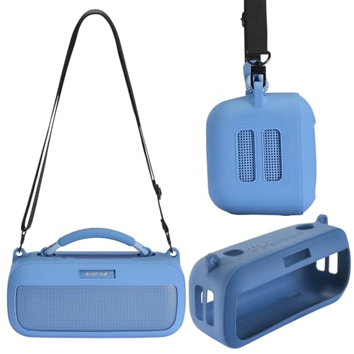 Hzycwgone Tasche für Bose Neuer Tragbarer SoundLink Max Lautsprecher,Reise Silikon Schutzhülle Zubehör Case w/Schultergurt für Bose Soundlink Max(Blau Silikonhülle) von Hzycwgone