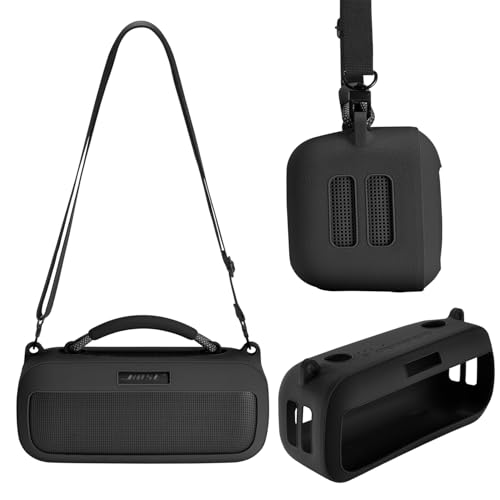 Hzycwgone Tasche für Bose Neuer Tragbarer SoundLink Max Lautsprecher,Reise Silikon Schutzhülle Zubehör Case w/Schultergurt für Bose Soundlink Max(Schwarz Silikonhülle) von Hzycwgone