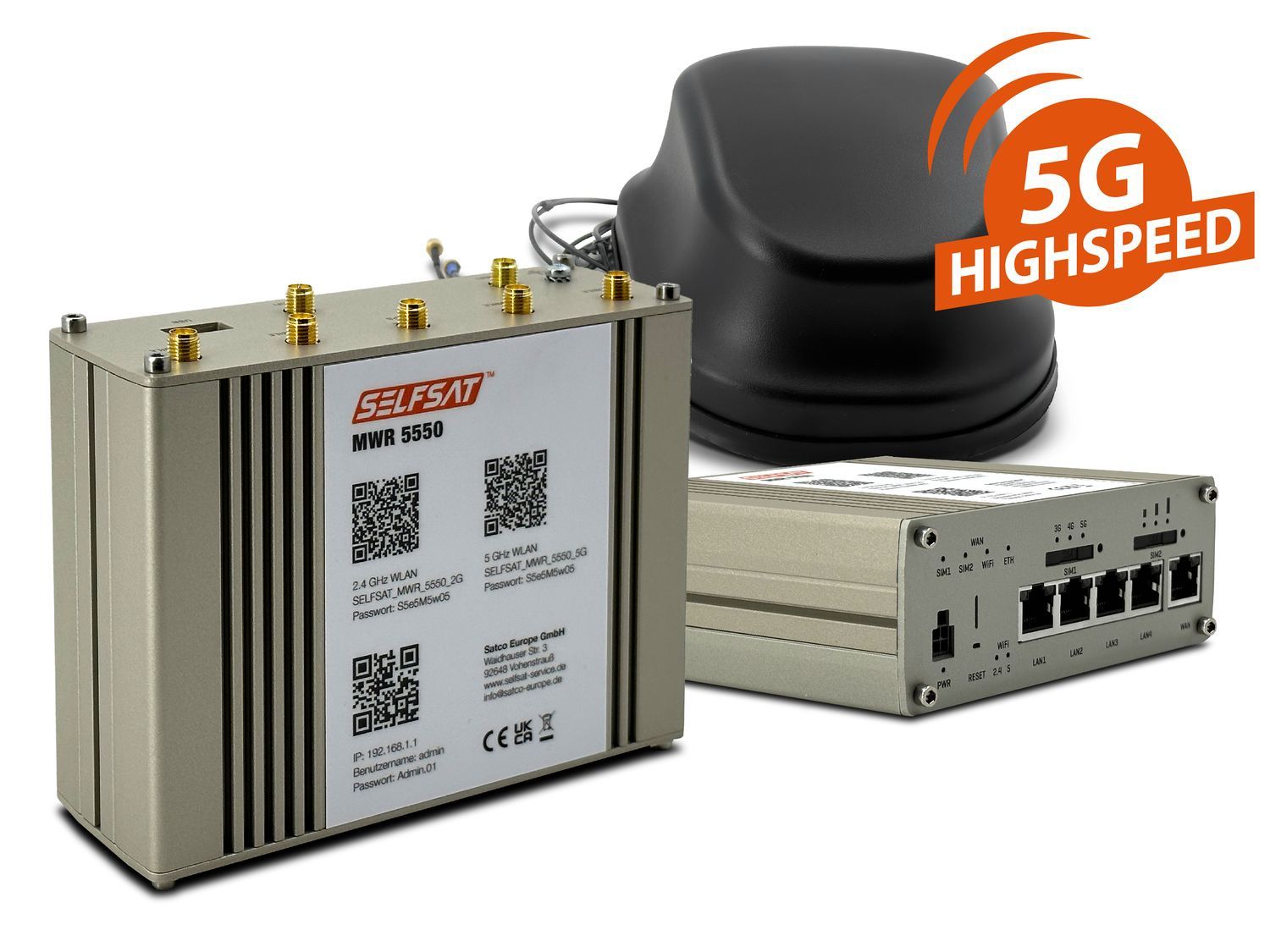 SELFSAT MWR 5550 ( 4G / LTE / 5G & WLAN Internet Router bis 3,3 Gbps inkl. 5G Dachantenne ) von I DO IT