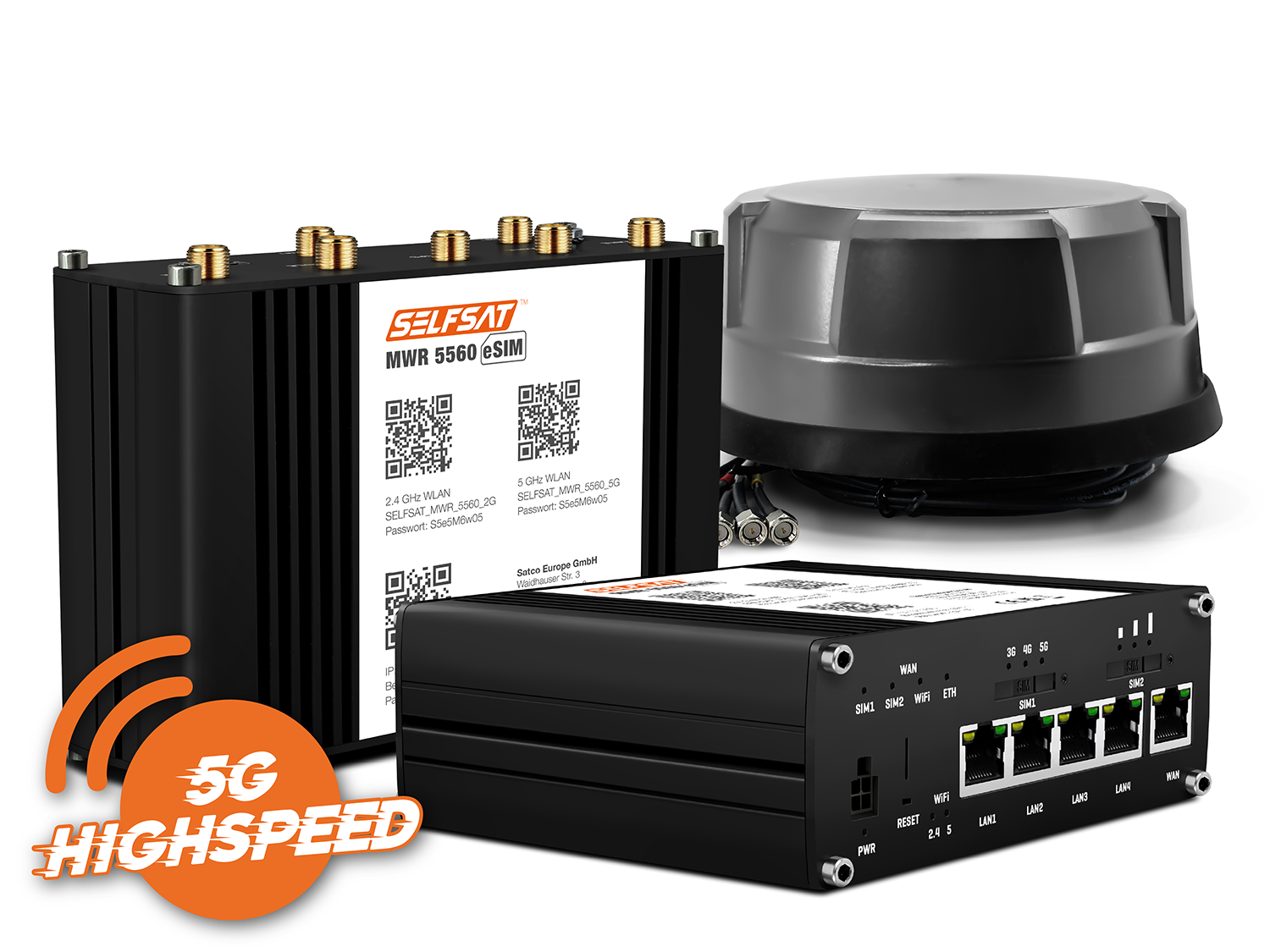 SELFSAT MWR 5560 eSIM 5G Cat 20 WLAN Router bis 3,4 Gbps inkl. Panorama Antenne schwarz SELFSAT MWR 5560 eSIM 5G Cat 20 WLAN Router bis 3,4 Gbps inkl. Panorama Antenne schwarz von I DO IT