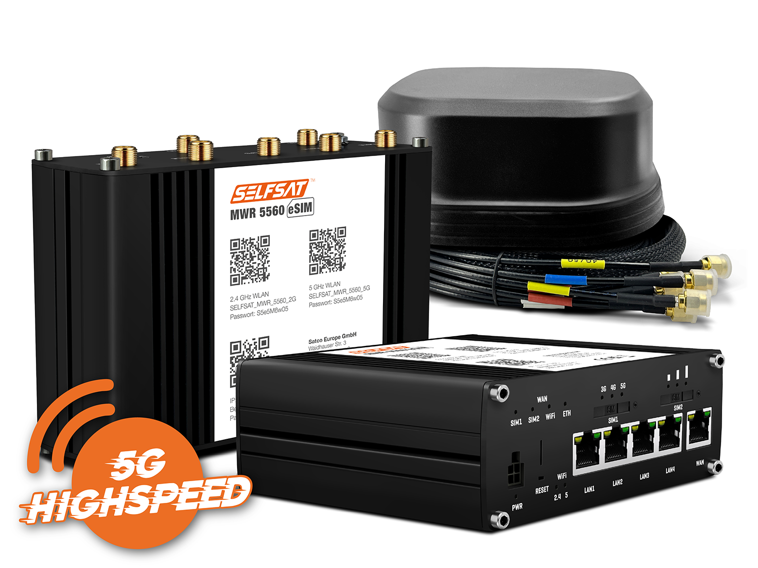 SELFSAT MWR 5560 eSIM 5G Cat 20 WLAN Router bis 3,4 Gbps inkl. SATCO 5G Antenne schwarz SELFSAT MWR 5560 eSIM 5G Cat 20 WLAN Router bis 3,4 Gbps inkl. SATCO 5G Antenne schwarz von I DO IT
