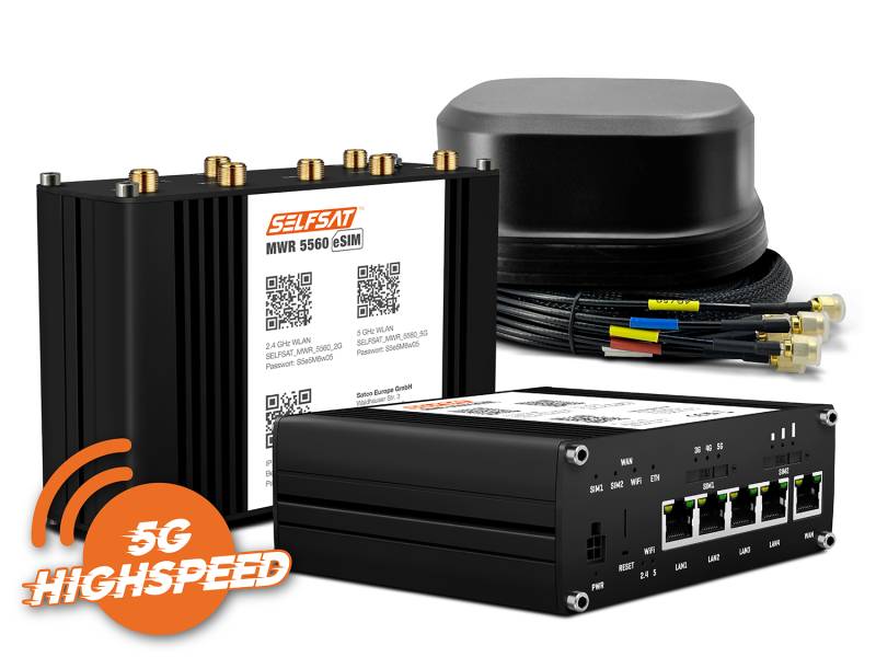 SELFSAT MWR 5560 eSIM 5G Cat 20 WLAN Router bis 3,4 Gbps inkl. SATCO 5G Antenne schwarz von I DO IT