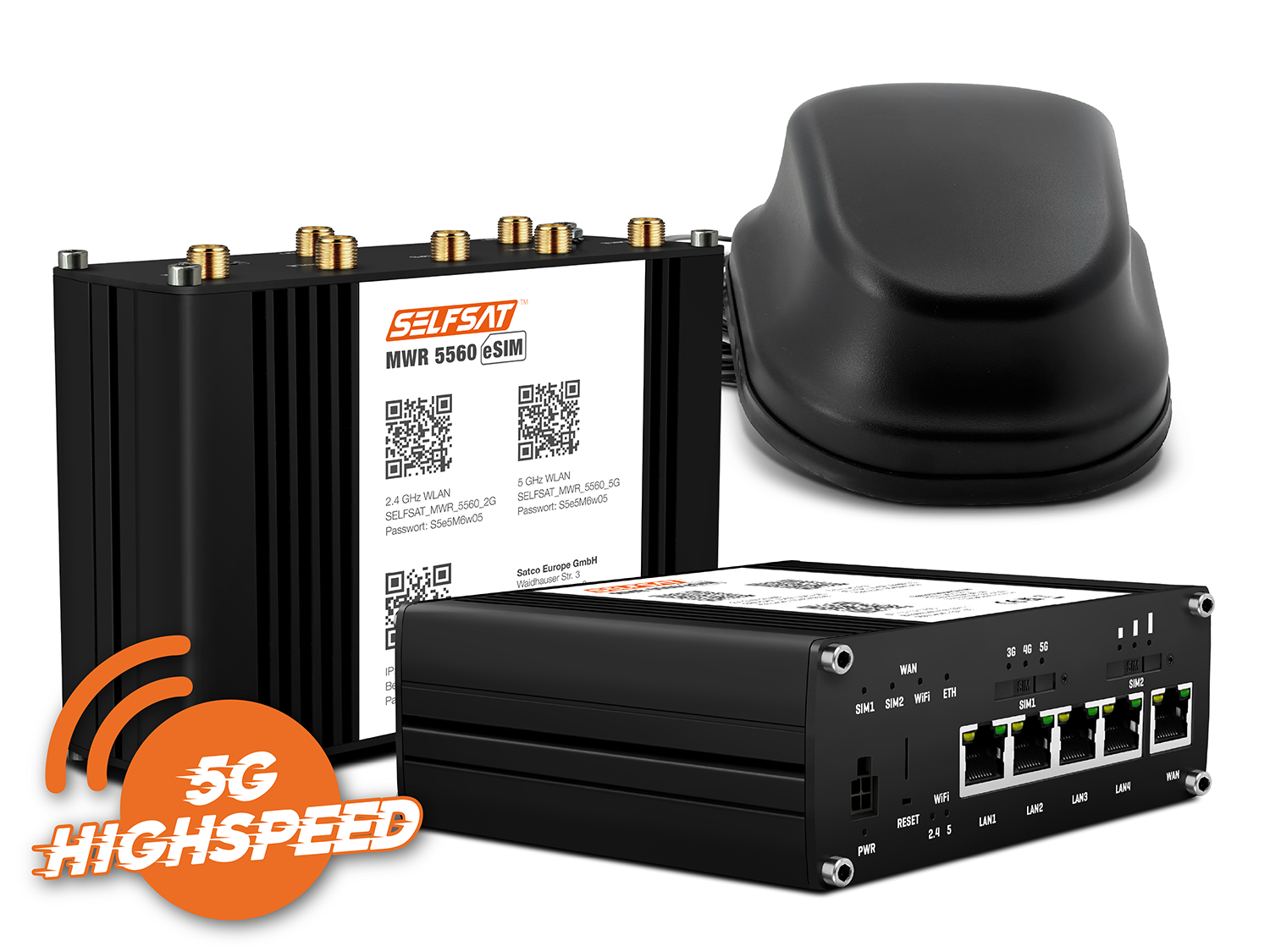 SELFSAT MWR 5560 eSIM 5G Cat 20 WLAN Router bis 3,4 Gbps inkl. SELFSAT 5G Antenne schwarz SELFSAT MWR 5560 eSIM 5G Cat 20 WLAN Router bis 3,4 Gbps inkl. SELFSAT 5G Antenne schwarz von I DO IT
