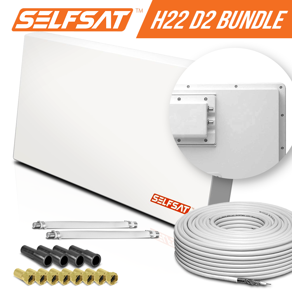 Selfsat H22D2+ 2 TV Teilnehmer SAT Flachantenne FLAT + Fensterdurchführung + Kabel FULL HD 4K Selfsat H22D2+ 2 TV Teilnehmer SAT Flachantenne FLAT + Fensterdurchführung + Kabel FULL HD 4K von I DO IT