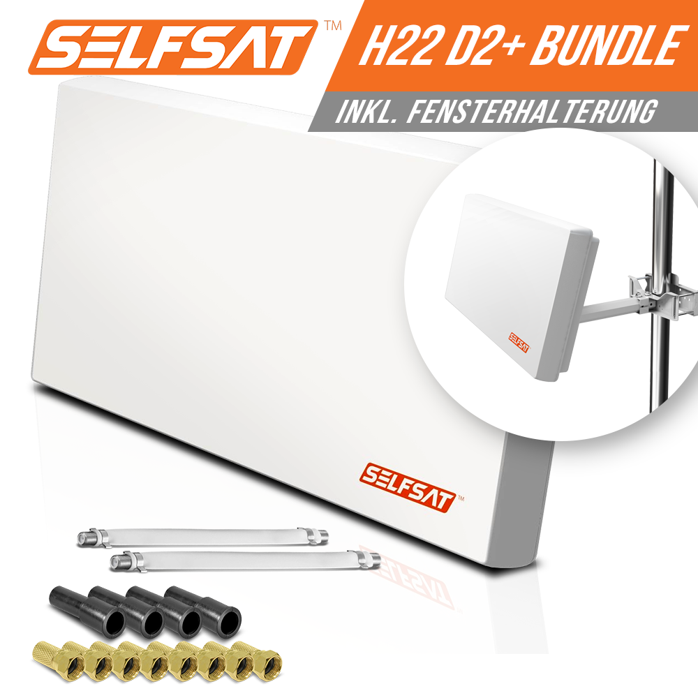 Selfsat H22D2+ 2 TV Teilnehmer SAT Flachantenne FLAT + Fensterdurchführung FULL HD von I DO IT