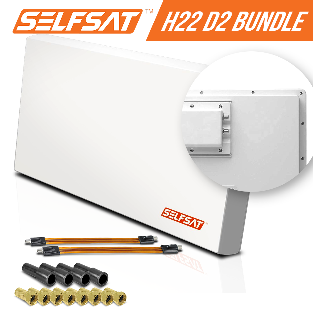 Selfsat H22D2+ 2 TV Teilnehmer SAT Flachantenne FLAT + profi Fensterdurchführung FULL HD von I DO IT