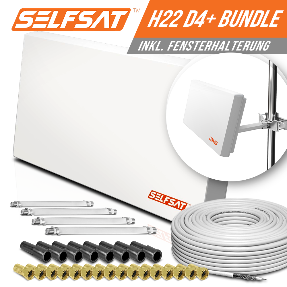 Selfsat H22D4+ 4 TV Teilnehmer SAT Flachantenne FLAT + Fensterdurchführung + Kabel FULL HD 4K Selfsat H22D4+ 4 TV Teilnehmer SAT Flachantenne FLAT + Fensterdurchführung + Kabel FULL HD 4K von I DO IT