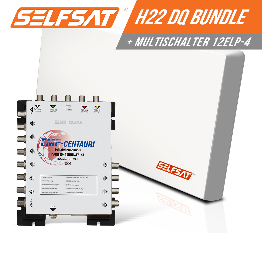 Selfsat H22DQ 12 TV Teilnehmer SAT Flachantenne FLAT + Multischalter 5/12 FULL HD 4K Selfsat H22DQ 12 TV Teilnehmer SAT Flachantenne FLAT + Multischalter 5/12 FULL HD 4K von I DO IT