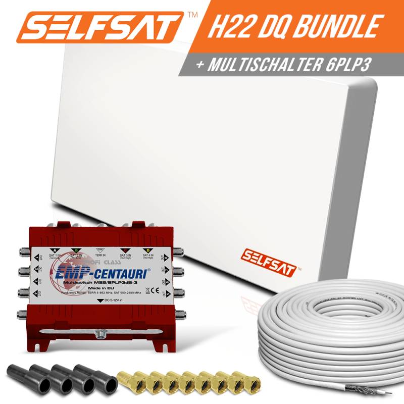 Selfsat H22DQ 8 TV Teilnehmer SAT Flachantenne FLAT + Multischalter 5/8 + Koaxkabel FULL HD 4K von I DO IT