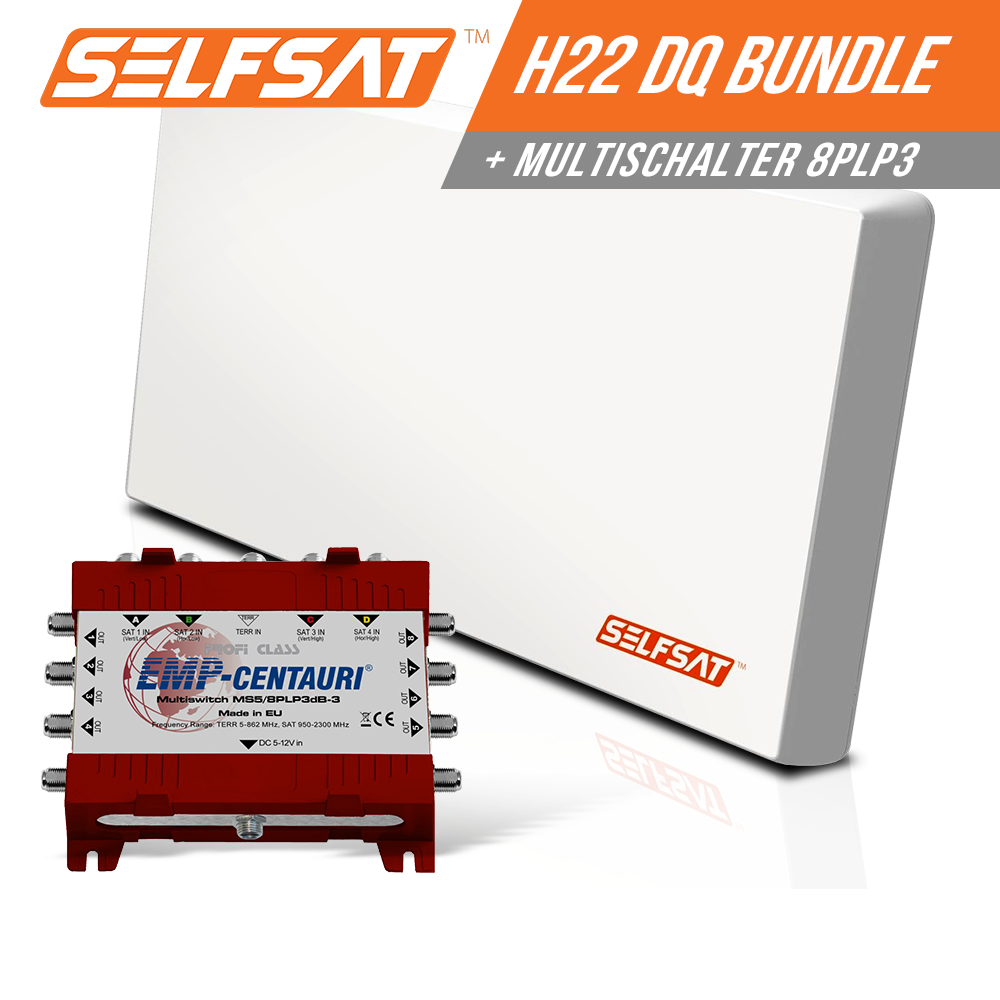 Selfsat H22DQ 8 TV Teilnehmer SAT Flachantenne FLAT + Multischalter 5/8 FULL HD 4K Selfsat H22DQ 8 TV Teilnehmer SAT Flachantenne FLAT + Multischalter 5/8 FULL HD 4K von I DO IT