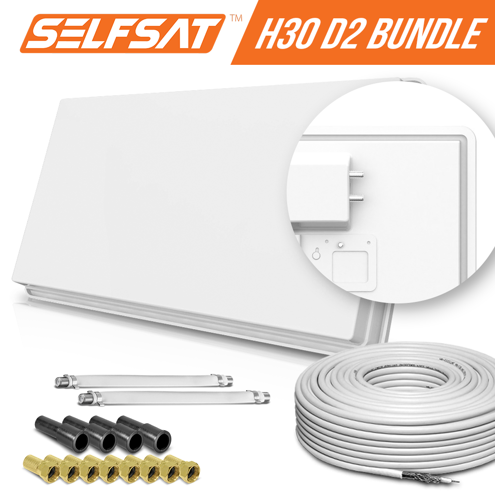 Selfsat H30D2+ 2 TV Teilnehmer SAT Flachantenne FLAT + Fensterdurchführung + Kabel FULL HD 4K Selfsat H30D2+ 2 TV Teilnehmer SAT Flachantenne FLAT + Fensterdurchführung + Kabel FULL HD 4K von I DO IT