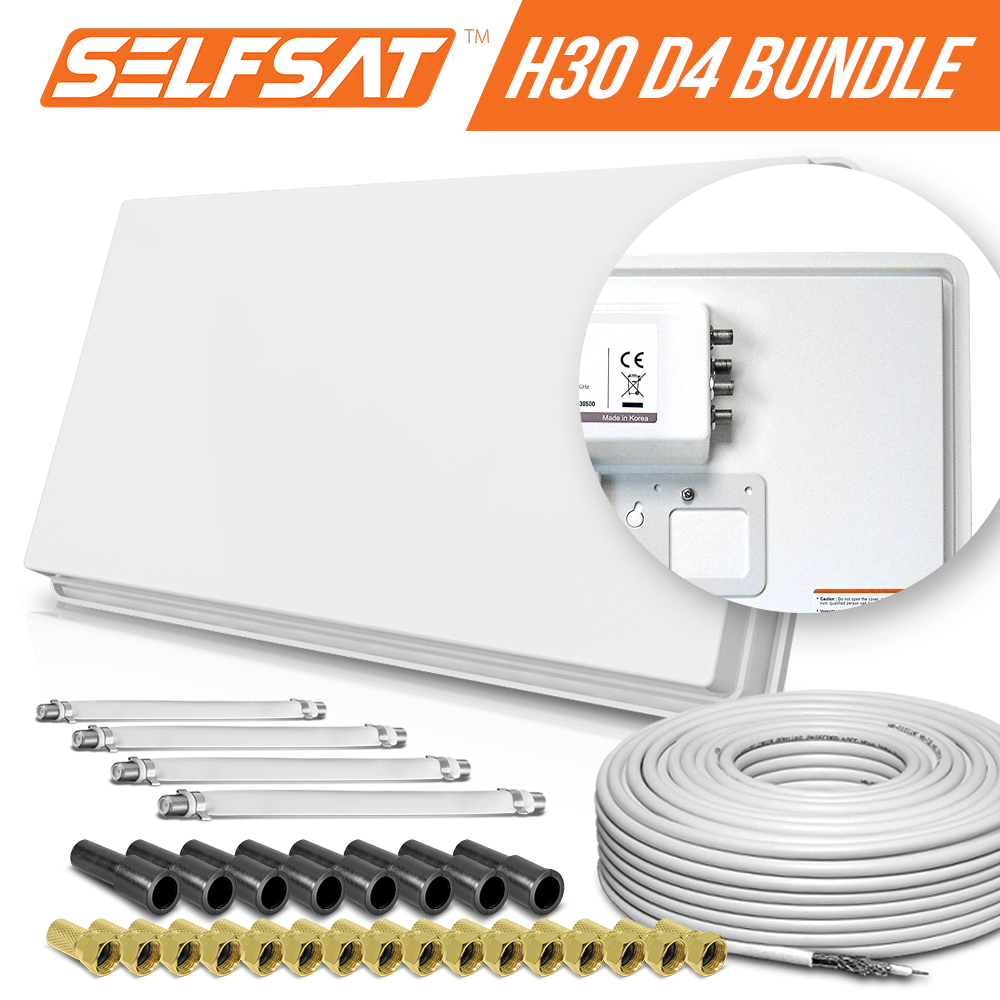 Selfsat H30D4+ 4 TV Teilnehmer SAT Flachantenne FLAT + Fensterdurchführung + Kabel FULL HD 4K Selfsat H30D4+ 4 TV Teilnehmer SAT Flachantenne FLAT + Fensterdurchführung + Kabel FULL HD 4K von I DO IT