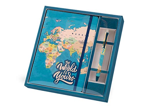 I-TOTAL® - Lustiges Set Notizbuch A5 200 Fassaden + Stift/mit Gummibandverschluss Lesezeichen (Blue Maps) von I-TOTAL