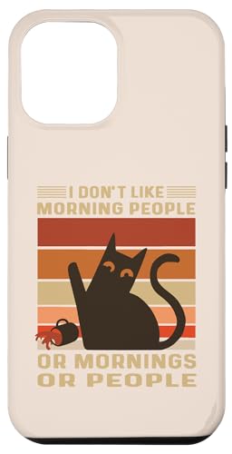 Hülle für iPhone 15 Plus Katzen Motiv mit gekippten Kaffeetasse und frechen Spruch von I don't like morning people -I hate morning saying