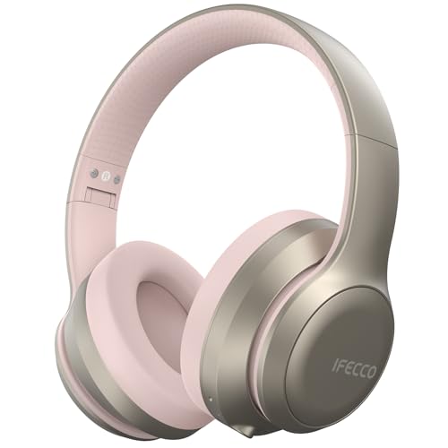 IFECCO Bluetooth Kopfhörer Over-Ear - Kopfhörer Kabellos mit Mikrofon,Faltbares HiFi Stereo Wireless kopfhörer für Reisen/Büro/Handy/PC (Champagner Gold) von I love e iFecco