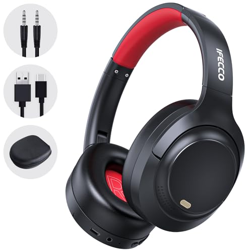 IFECCO Kabelloser Bluetooth Over-Ear-Kopfhörer mit Active Noise Cancelling, 100h Spielzeit im ANC-Modus, mit Mikrofon, faltbares HiFi-Stereo Bluetooth kopfhörer von I love e iFecco