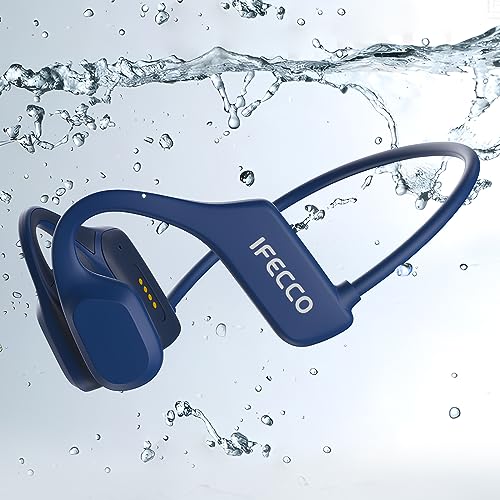 IFECCO Knochenschall Kopfhörer Bluetooth 5.2 - IP68 Wasserdicht Kopfhörer Schwimmen Schweißfest Vibrations Induktives Kabelloses Knochenkopfhörer mit 8G Mp3 Open Ear Sport Kopfhörer von I love e iFecco