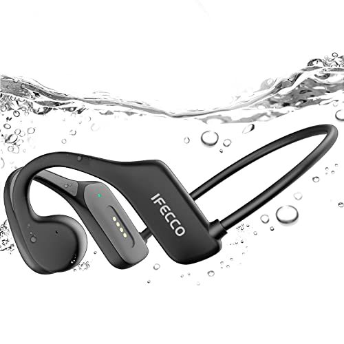 IFECCO Knochenschall Kopfhörer Bluetooth 5.3 - IP68 Schwimmen Kopfhörer Wasserdicht Schweißfest Vibrations Induktives Kabelloses Knochenkopfhörer mit 32G Mp3 Open Ear Sport Kopfhörer von I love e iFecco