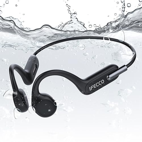 IFECCO Knochenschall Kopfhörer Bluetooth 5.3 - IPX8 Wasserdicht Kopfhörer Schwimmen Schweißfest Vibrations Induktives Kabelloses Knochenkopfhörer mit 32G Mp3 Open Ear Sport Kopfhörer von I love e iFecco