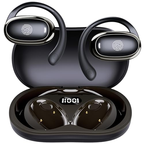 IFECCO Open Ear Kopfhörer Bluetooth 5.4, Kabellose Sport Kopfhörer mit Mikrofon, Air Conduction Kopfhörer mit LED-Anzeige, IPX5 Wasserdicht Sportkopfhörer 48 Stunden für Läufer Fahrrad von I love e iFecco