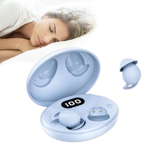IFECCO Sleep Earbuds Bluetooth, kleine Schlafkopfhörer für Seitenschläfer, unsichtbare Ohrhörer, komfortable Geräuschblockierung, IPX6 wasserdichte kabellose Ohrhörer zum Schlafen（Blau） von I love e iFecco