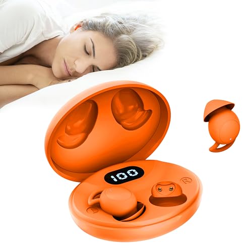 IFECCO Sleep Earbuds Bluetooth, kleine Schlafkopfhörer für Seitenschläfer, unsichtbare Ohrhörer, komfortable Geräuschblockierung, IPX6 wasserdichte kabellose Ohrhörer zum Schlafen（Orange） von I love e iFecco