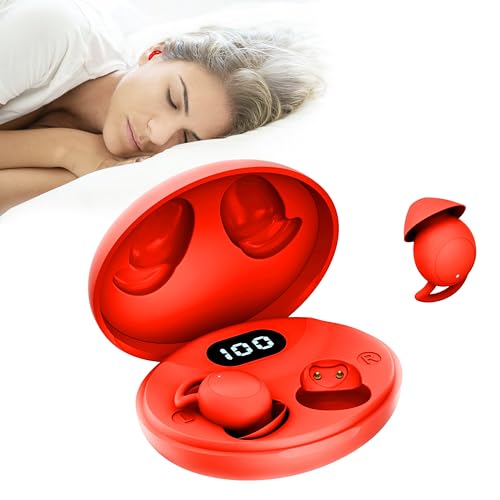 IFECCO Sleep Earbuds Bluetooth, kleine Schlafkopfhörer für Seitenschläfer, unsichtbare Ohrhörer, komfortable Geräuschblockierung, IPX6 wasserdichte kabellose Ohrhörer zum Schlafen（Rot） von I love e iFecco