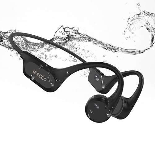 IFECCO Wasserdichte Kopfhörer Schwimmen Bluetooth – IP68 wasserdichte Unterwasser-Knochenleitungs-Kopfhörer, kabellos, offene Ohr-Kopfhörer mit 32 G MP3, eingebautem Mikrofon für Sport, Laufen, von I love e iFecco