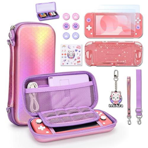 Switch Lite Case Switch Lite Tasche, innoAura 14 in 1 Switch Lite Zubehör Bundles mit Laser Hübsch Switch Lite Tragetasche, Switch Lite Schutzhülle, Switch Lite Screen Protector (Meerjungfrau Rosa) von IA innoAura