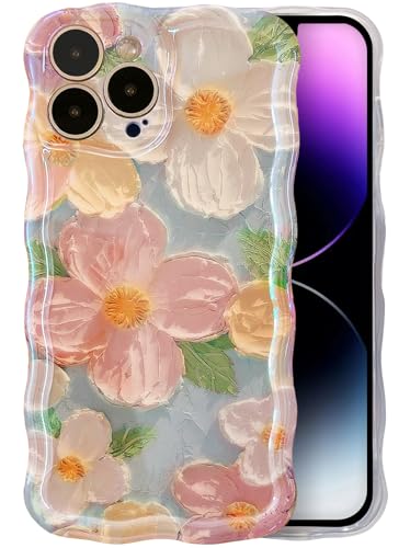 IAIYOXI Schutzhülle für iPhone 12 Pro Max, lebendiges Retro-Ölgemälde, Blume, Laser, glänzendes Muster, niedlicher lockiger Wellenrand, exquisit, stilvoll, langlebig, TPU-Schutzhülle für Mädchen und von IAIYOXI