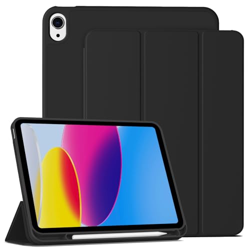 IAMKHO Hülle für iPad (A16) 11. Generation 11 Zoll 2025, Hülle für iPad 10. Generation 2022 10.9 Zoll mit Stifthalter, Dünne Schutzhülle Unterstützt Touch-ID, Automatisches Ruhen/Wecken (Schwarz) von IAMKHO