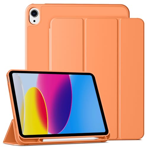 IAMKHO Hülle für iPad (A16) 11. Generation 11 Zoll 2025, Hülle für iPad 10. Generation 2022 10.9 Zoll mit Stifthalter, Dünne Schutzhülle Unterstützt Touch-ID, Automatisches Ruhen/Wecken (Orange) von IAMKHO
