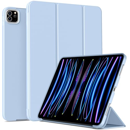 IAMKHO Hülle für iPad Pro 11 Zoll M4 2024 (5. Gen), Ultradünne Dreifach Faltbare Standhülle Unterstützt Pencil Pro und Pencil(USB-C), Magnetische Schutzhülle mit Auto Wachen/Schlafen (Hell Blau) von IAMKHO