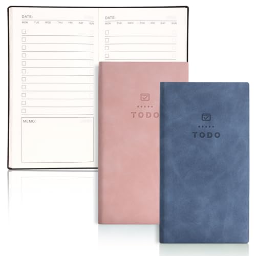 IBEQUEM 2 Stück A6 Undatierter Planer Wochenplaner mit To-Do-Liste, Wochenziele Notizbuch Personliche Memo, Notizbücher Mini Hardcover für Studium, Arbeit (Rose&Dunkelblau) von IBEQUEM