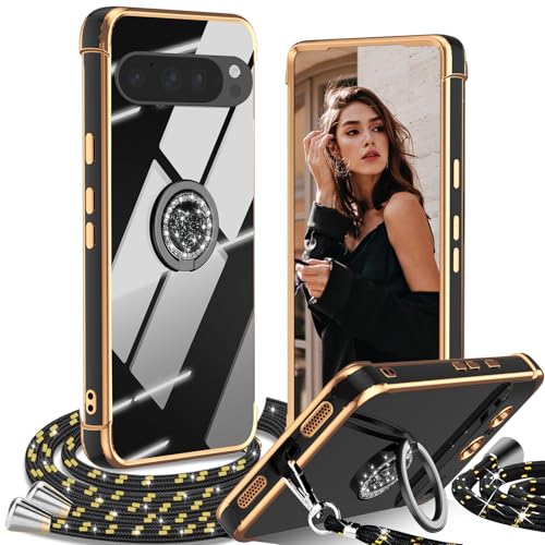 Hülle für Google Pixel 9/Pixel 9 Pro mit Band, Handykette Herz Ring Ständer HandyHülle mit Kordel für Frauen Mädchen Stoßfeste Anti-Kratzt SchutzHülle mit Schnur für Google Pixel 9 Pro Case, Schwarz Hülle für Google Pixel 9/Pixel 9 Pro mit Band, Handykette Herz Ring Ständer HandyHülle mit Kordel für Frauen Mädchen Stoßfeste Anti-Kratzt SchutzHülle mit Schnur für Google Pixel 9 Pro Case, Schwarz von IBETEK