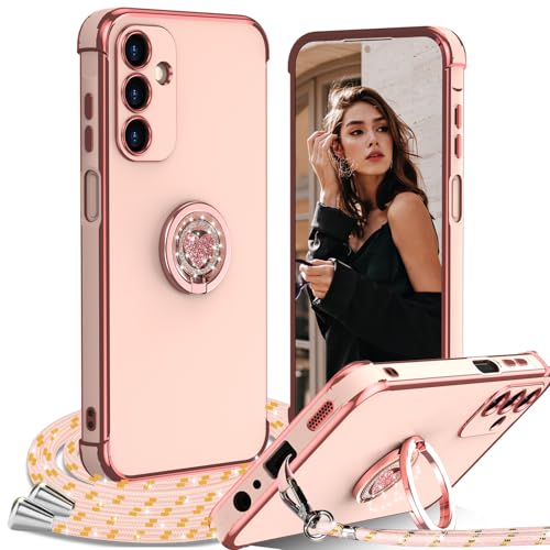 Hülle für Samsung Galaxy S25 Plus 5G mit Band, Handykette Herz Ring Ständer HandyHülle mit Kordel für Frauen Mädchen Stoßfeste Anti-Kratzt SchutzHülle mit Schnur für Samsung Galaxy S25+ Case, Rosa Hülle für Samsung Galaxy S25 Plus 5G mit Band, Handykette Herz Ring Ständer HandyHülle mit Kordel für Frauen Mädchen Stoßfeste Anti-Kratzt SchutzHülle mit Schnur für Samsung Galaxy S25+ Case, Rosa von IBETEK