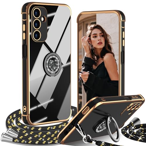 Hülle für Samsung Galaxy S25 Plus 5G mit Band, Handykette Herz Ring Ständer HandyHülle mit Kordel für Frauen Mädchen Stoßfeste Anti-Kratzt SchutzHülle mit Schnur für Samsung Galaxy S25+ Case, Schwarz Hülle für Samsung Galaxy S25 Plus 5G mit Band, Handykette Herz Ring Ständer HandyHülle mit Kordel für Frauen Mädchen Stoßfeste Anti-Kratzt SchutzHülle mit Schnur für Samsung Galaxy S25+ Case, Schwarz von IBETEK