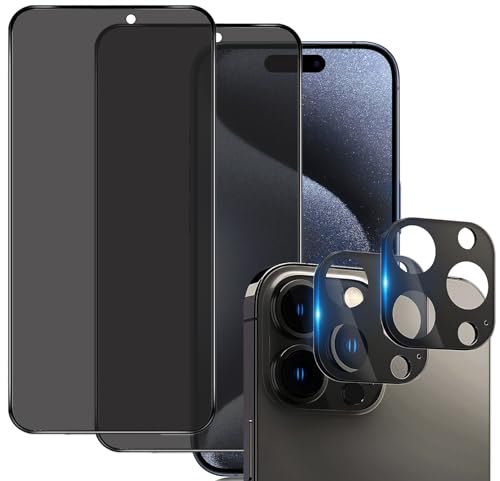 IBETEK 2 Stück Schutzfolie für iPhone 15 Pro Sichtschutz Panzerglasfolie Anti-Spy mit 2 Stück Kamera Schutzfolie,Dunkel Folie Blickschutzfolie Displayschutzfolie IBETEK 2 Stück Schutzfolie für iPhone 15 Pro Sichtschutz Panzerglasfolie Anti-Spy mit 2 Stück Kamera Schutzfolie,Dunkel Folie Blickschutzfolie Displayschutzfolie von IBETEK
