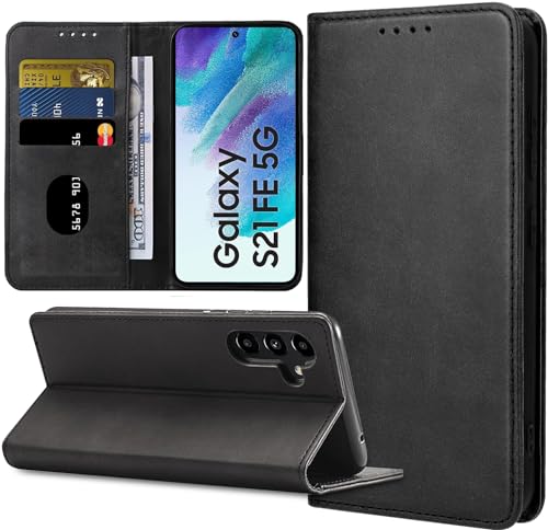 IBETEK Handyhülle für Samsung Galaxy S21 FE 5G Hülle Leder [Standfunktion] [Kartenfach] für Samsung Galaxy S21 FE 5G Hülle Klappbar Leder Flip Wallet Feste Case von IBETEK