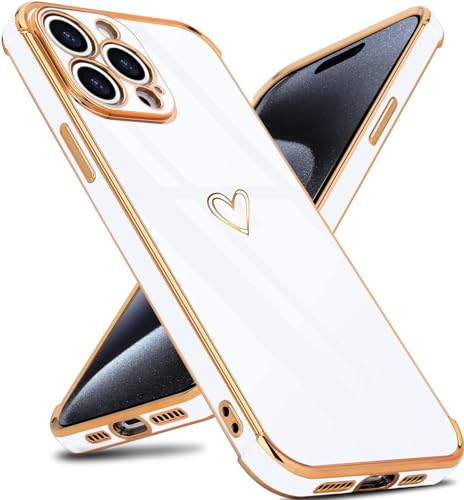 IBETEK Handyhülle für iPhone 15 Pro Hülle, Herz Muster Mädchen Galvanisierte Weich TPU Silikon Schutzhülle Ultra Dünn Case Stoßfeste Cover mit Kameraschutz für iPhone 15 Pro Weiß von IBETEK