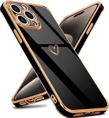 IBETEK Handyhülle für iPhone 15 Pro Max Hülle, Herz Muster Mädchen Galvanisierte Weich TPU Silikon Schutzhülle Ultra Dünn Case Stoßfeste Cover mit Kameraschutz für iPhone 15 Pro Max Schwarz IBETEK Handyhülle für iPhone 15 Pro Max Hülle, Herz Muster Mädchen Galvanisierte Weich TPU Silikon Schutzhülle Ultra Dünn Case Stoßfeste Cover mit Kameraschutz für iPhone 15 Pro Max Schwarz von IBETEK